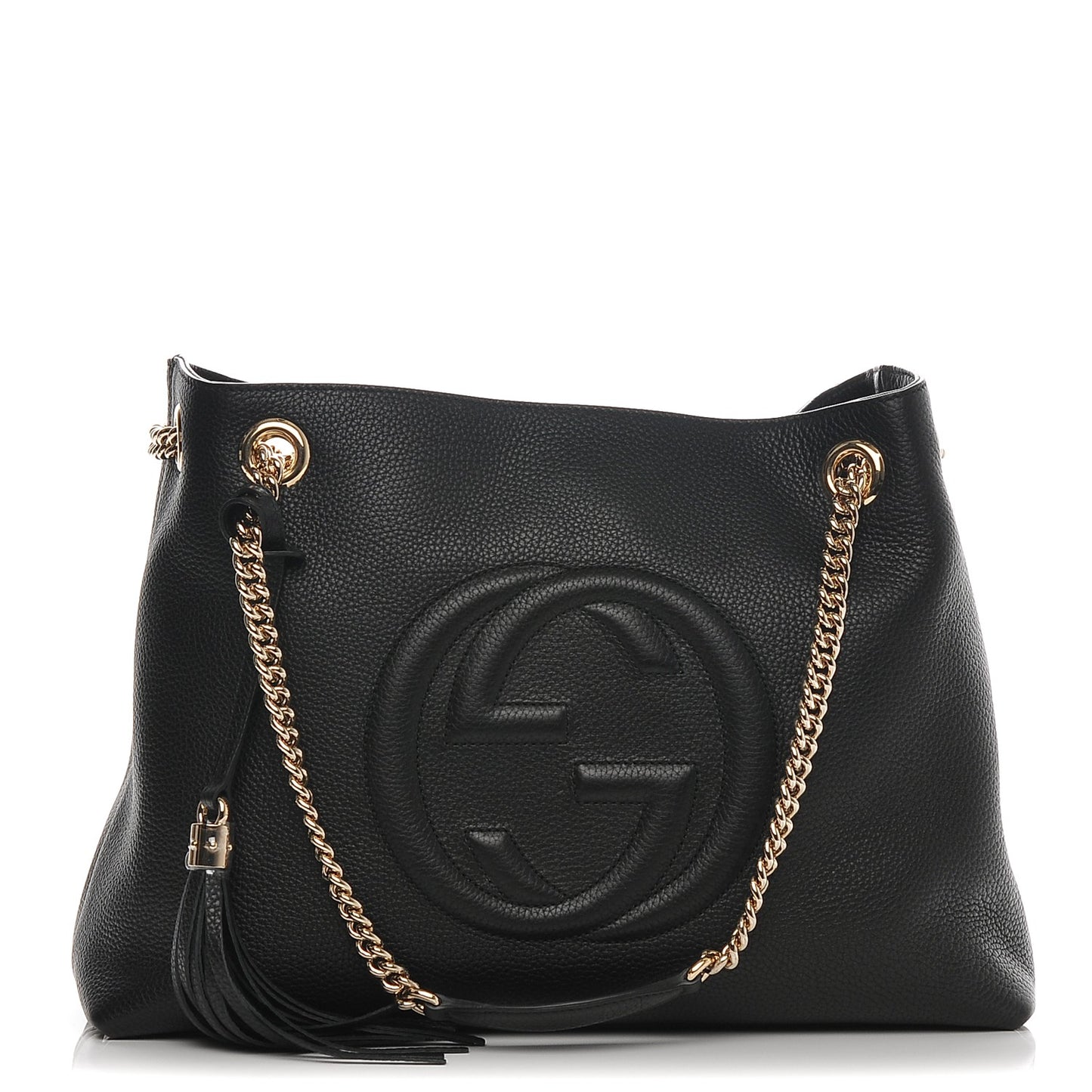 Pebbled Calfskin Medium Soho Chain Shoulder Bag Black