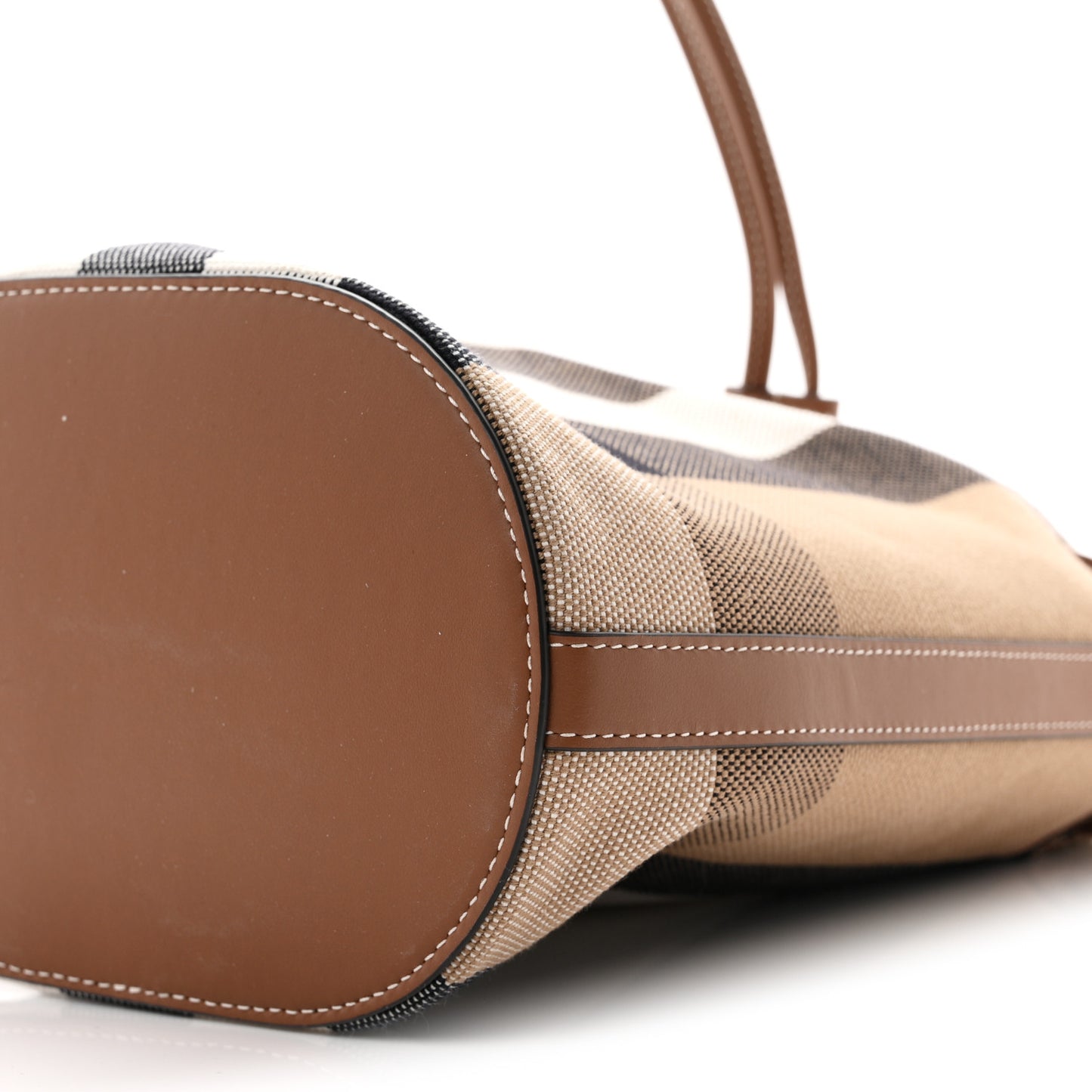 Giant Check Canvas Small Bucket Bag Taupe Brown