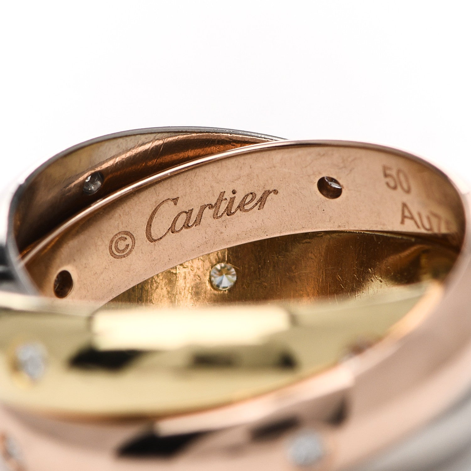 Cartier 18K Pink Yellow White Gold Diamond Trinity Ring 50 5.25 4 of 5