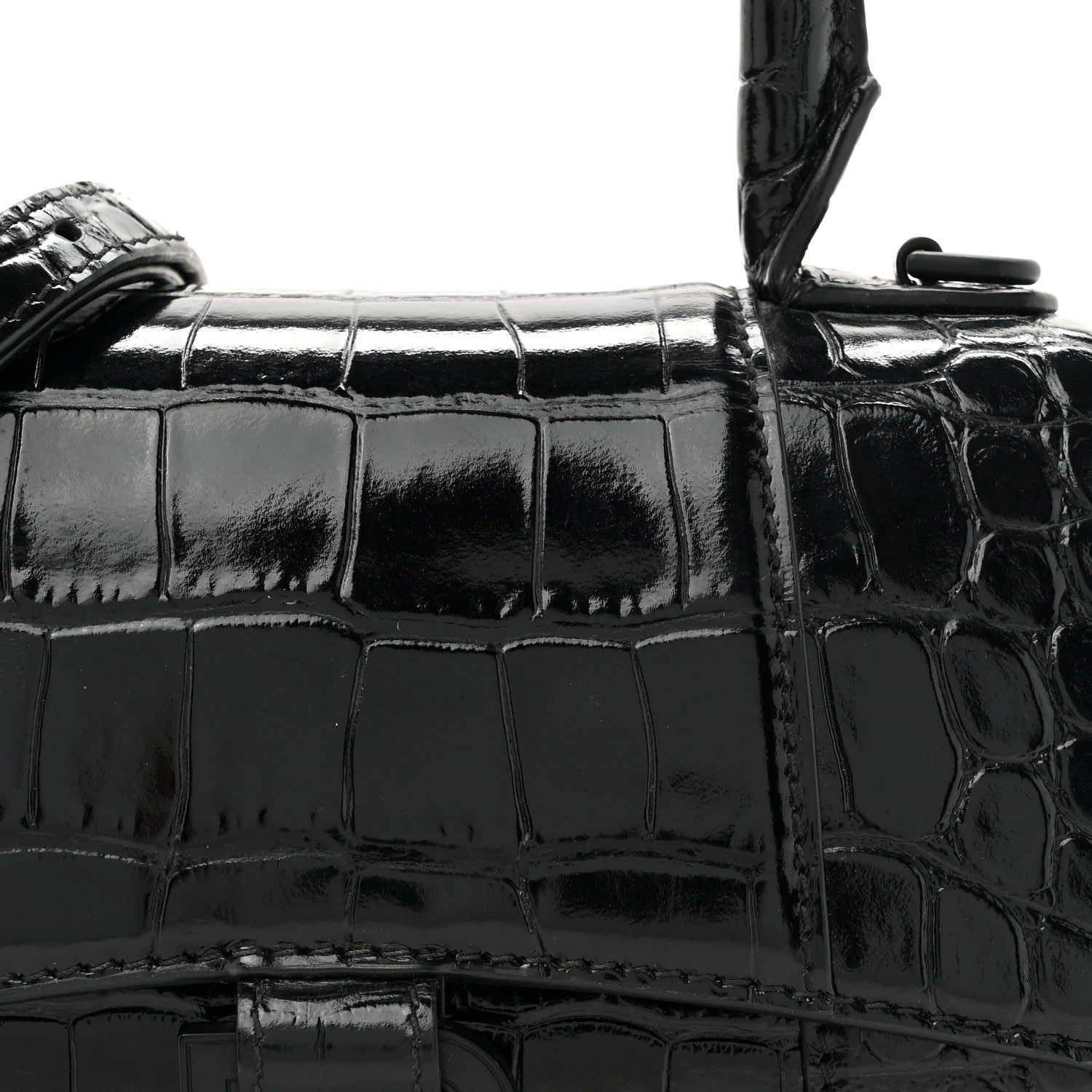 Balenciaga Shiny Calfskin Monochrome Crocodile Embossed Hourglass Top Handle Bag XS Black 8 of 11