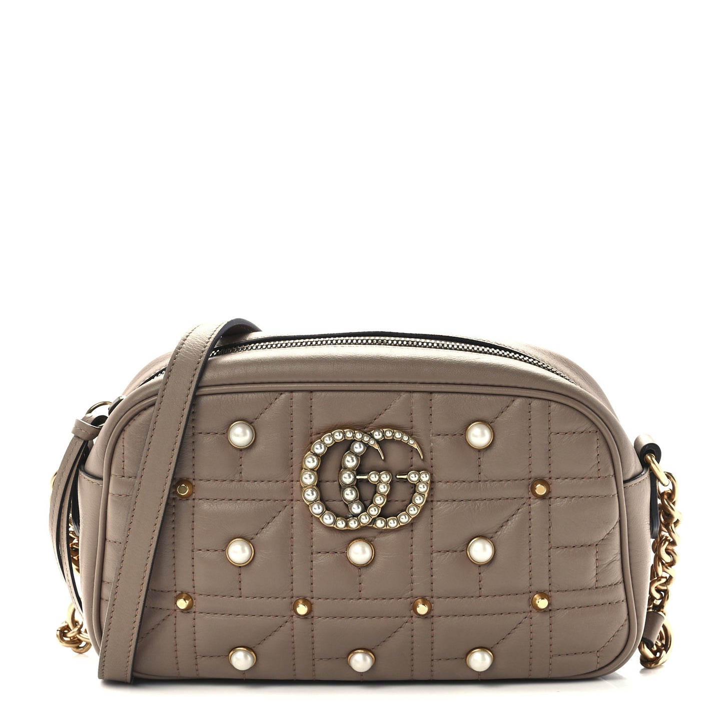Calfskin Matelasse Studded Small Pearly GG Marmont Chain Shoulder Bag Porcelain Rose