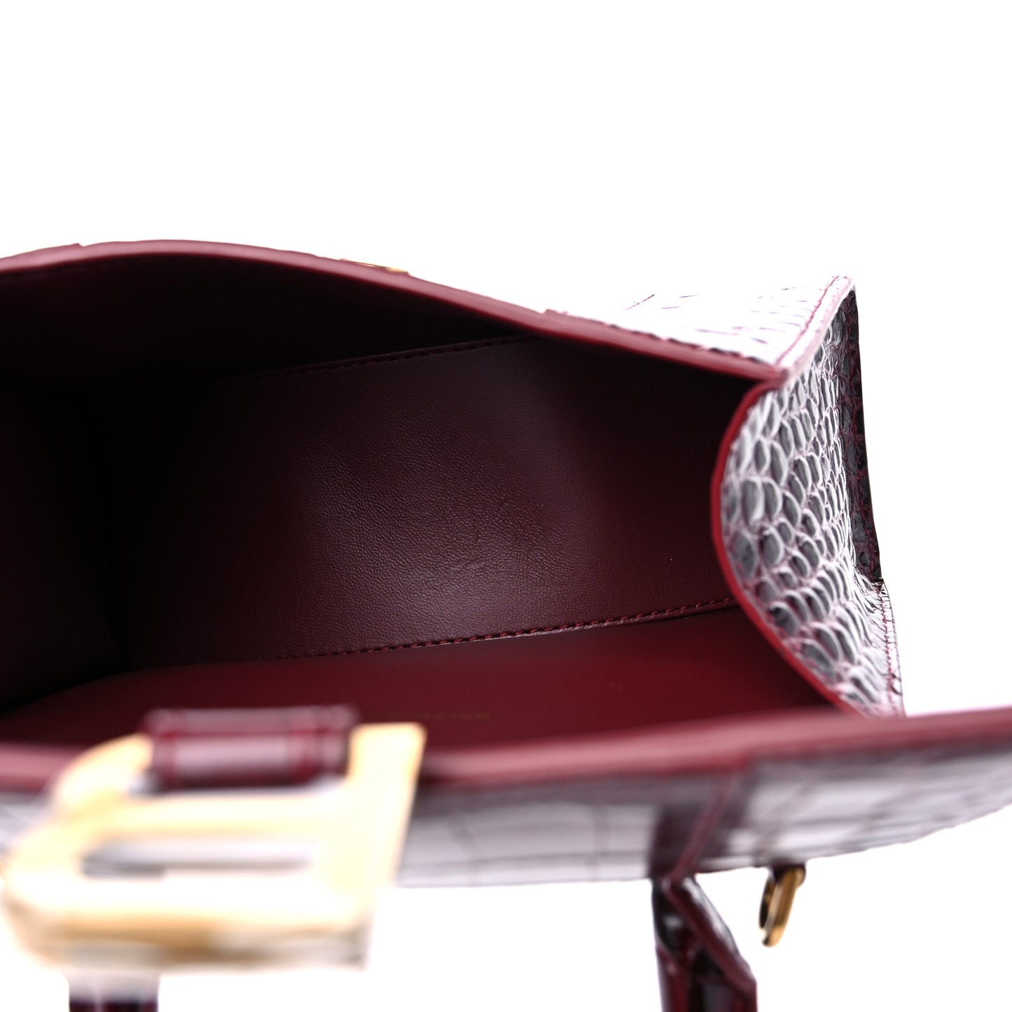 Shiny Calfskin Crocodile Embossed Hourglass Top Handle Bag XS Dark Red