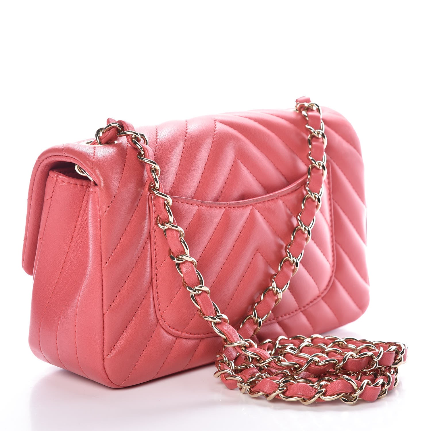 Chanel Lambskin Chevron Quilted Mini Rectangular Flap Pink 3 of 15