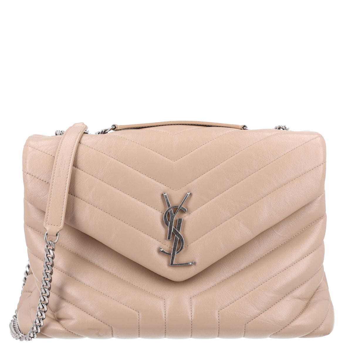 Calfskin Y Quilted Monogram Medium Loulou Chain Satchel Nude Powder