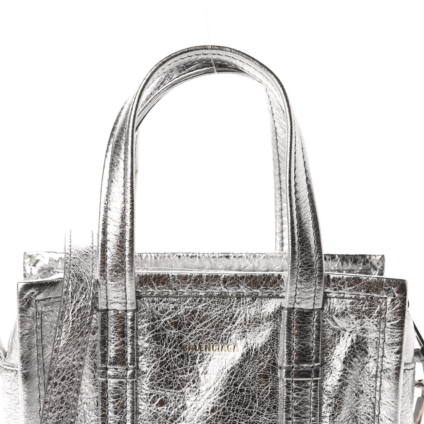 Metallic Calfskin XXS Bazar Shopper Tote Silver Hardware