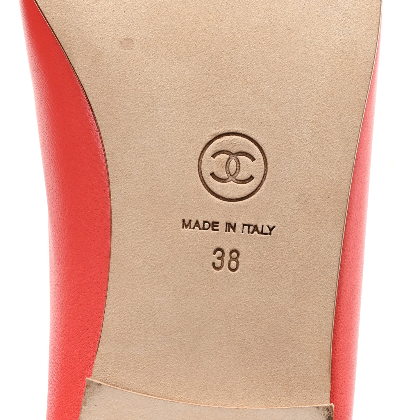 Lambskin Cap Toe Ballerina Flats 38 Coral