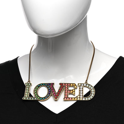 Gucci Metal Crystal Loved Short Necklace Aged Gold 2 of 6