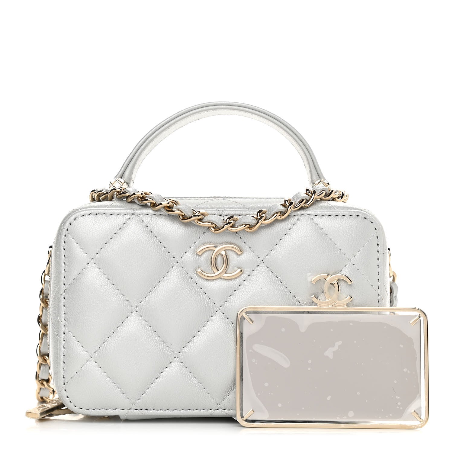 Chanel Metallic Lambskin Quilted Top Handle Vanity Case Silver 1 of 10