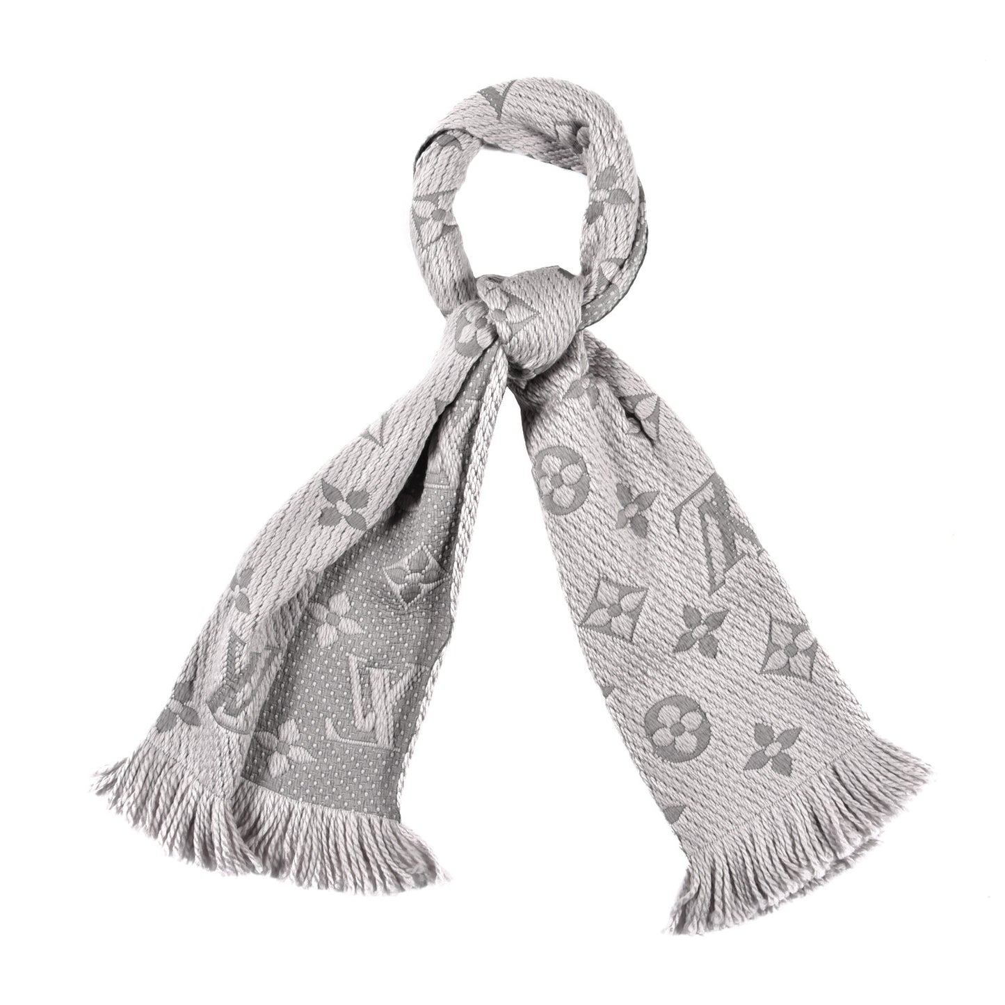 Wool Silk Logomania Scarf Pearl Grey