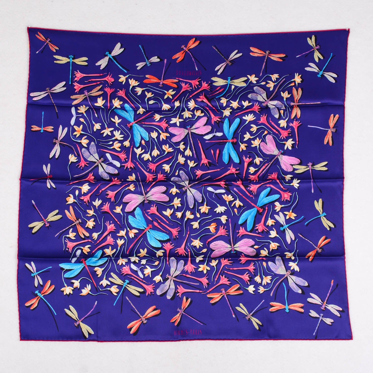 Hermes Silk Dragonflies Scarf 70 Iris Rose Turquoise 2 of 6