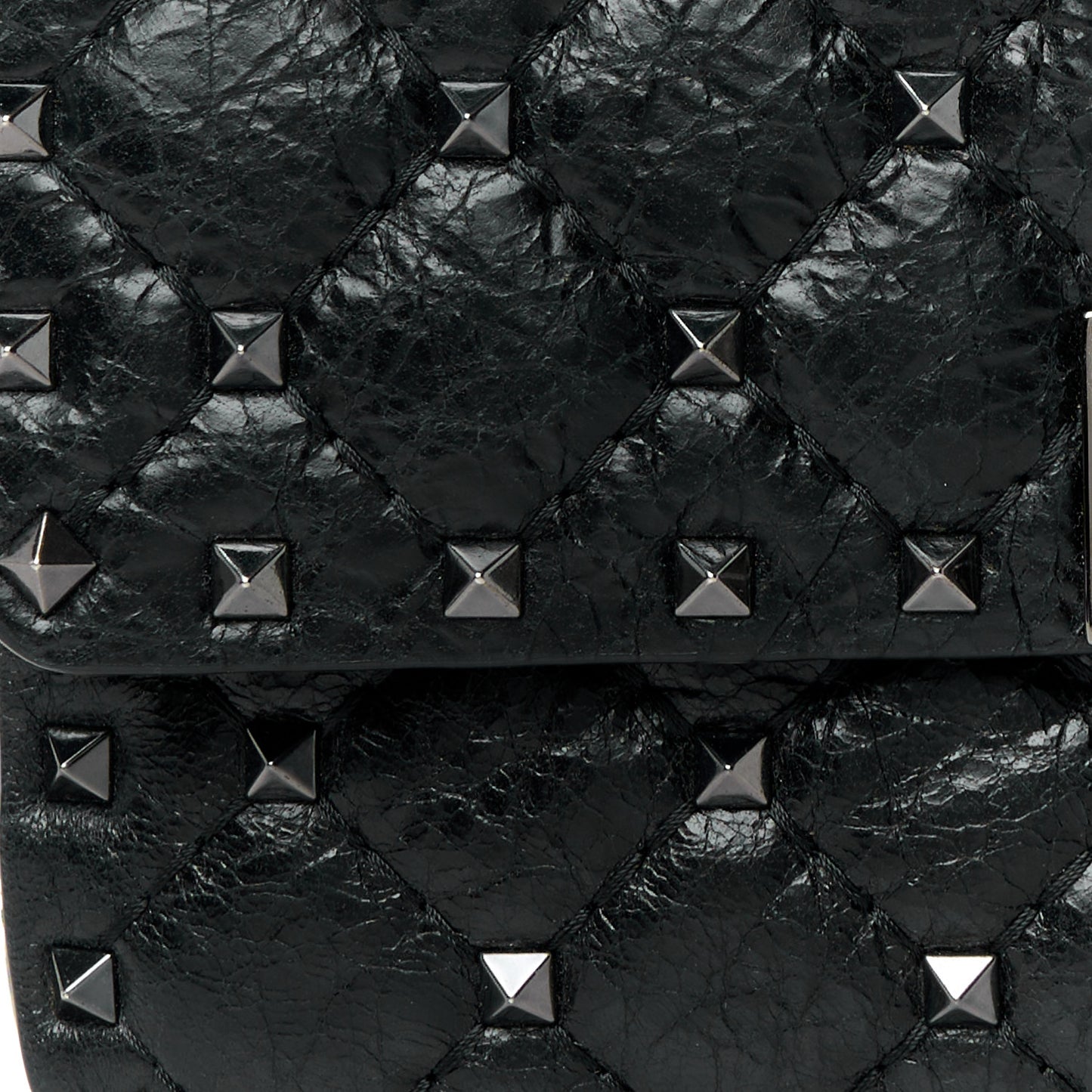 Craquele Nappa Small Rockstud Spike Shoulder Bag Black