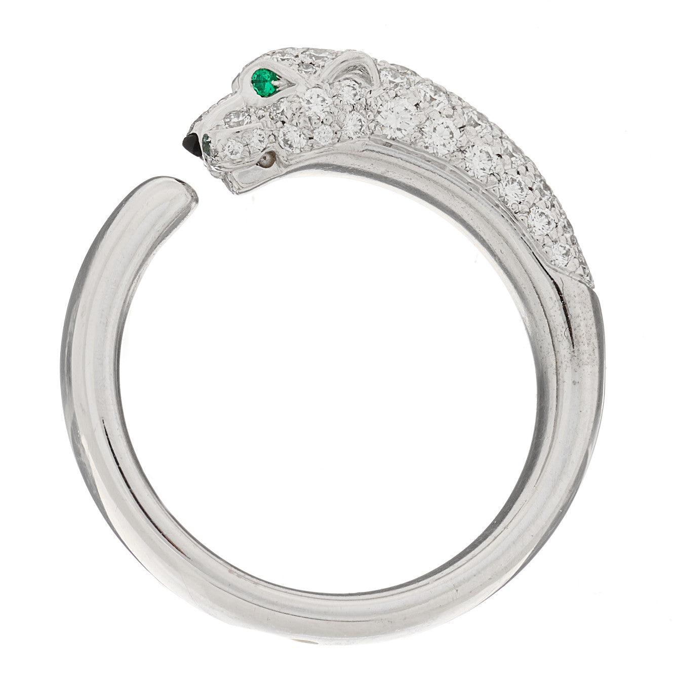 Cartier 18K White Gold Diamond Black Onyx Emerald Panthere De Cartier Ring 55 7.25 3 of 9