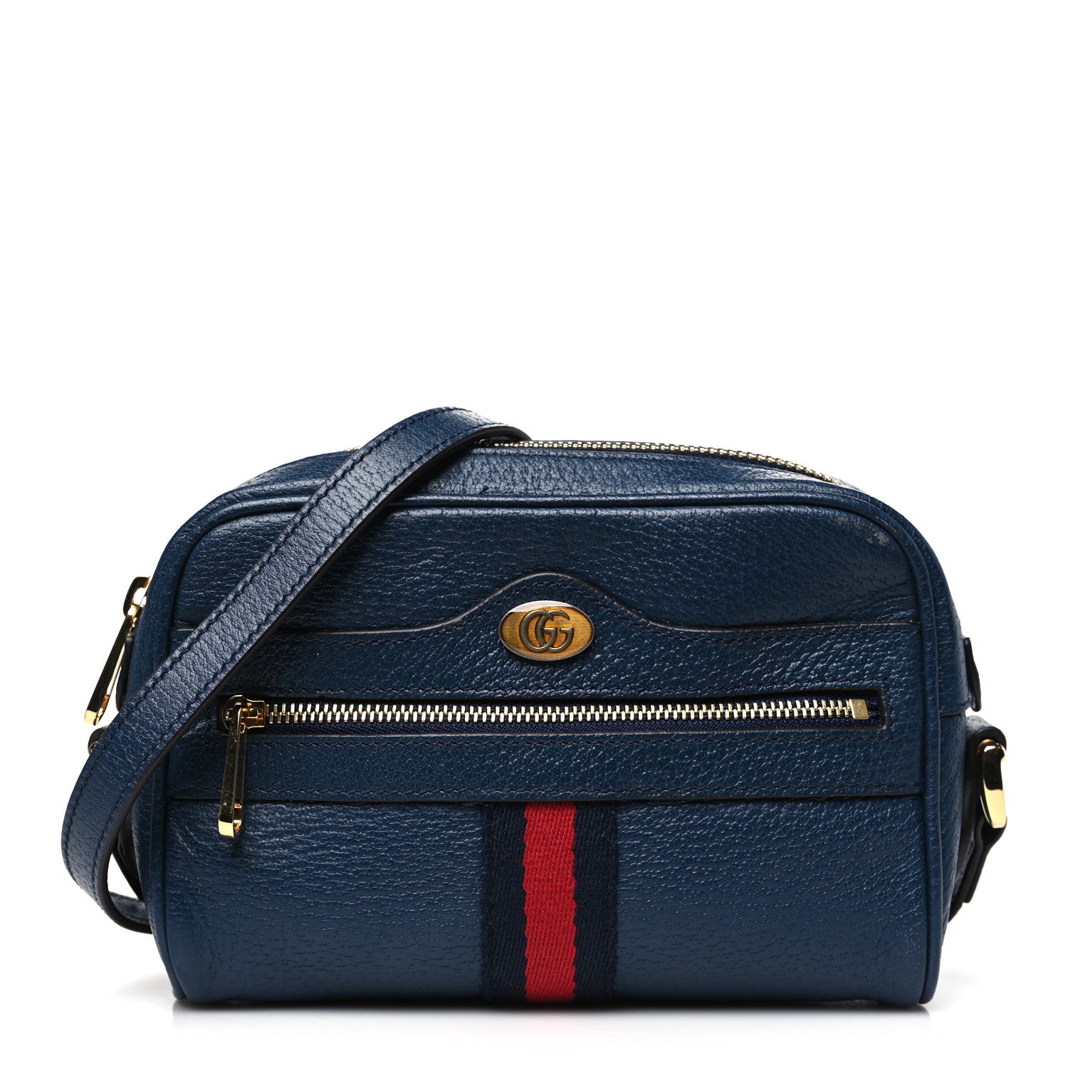 Gucci Textured Calfskin Web Mini Ophidia Shoulder Bag Blue Agata 1 of 10