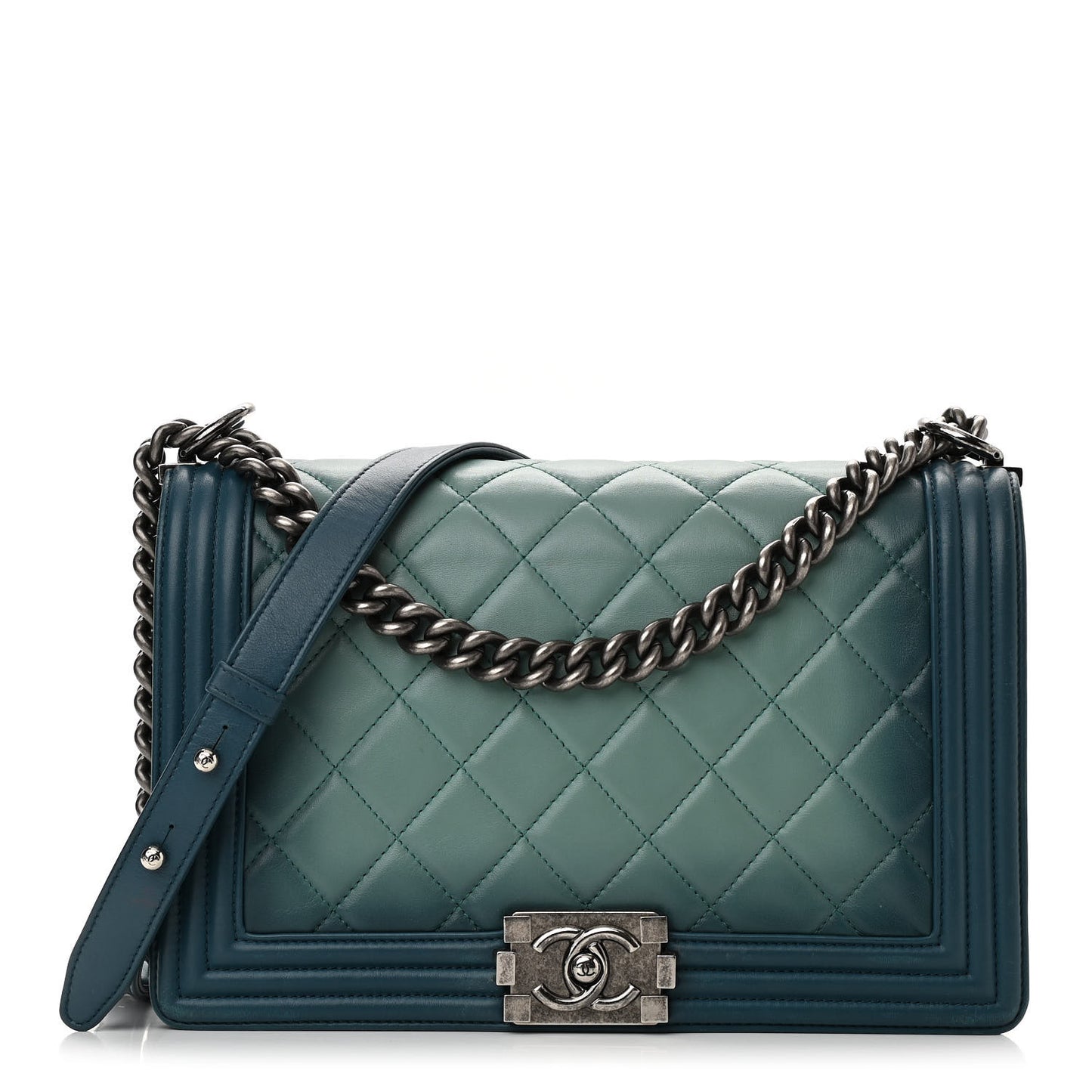 Calfskin Ombre Faded Quilted New Medium Boy Flap Green