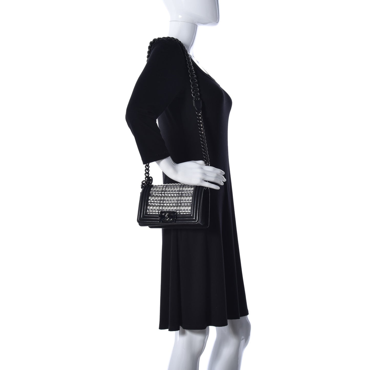 Lambskin PVC Thread Woven Small Boy Flap Black
