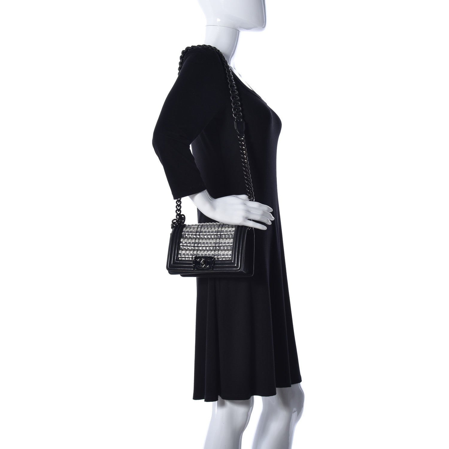 Chanel Lambskin PVC Thread Woven Small Boy Flap Black 2 of 9