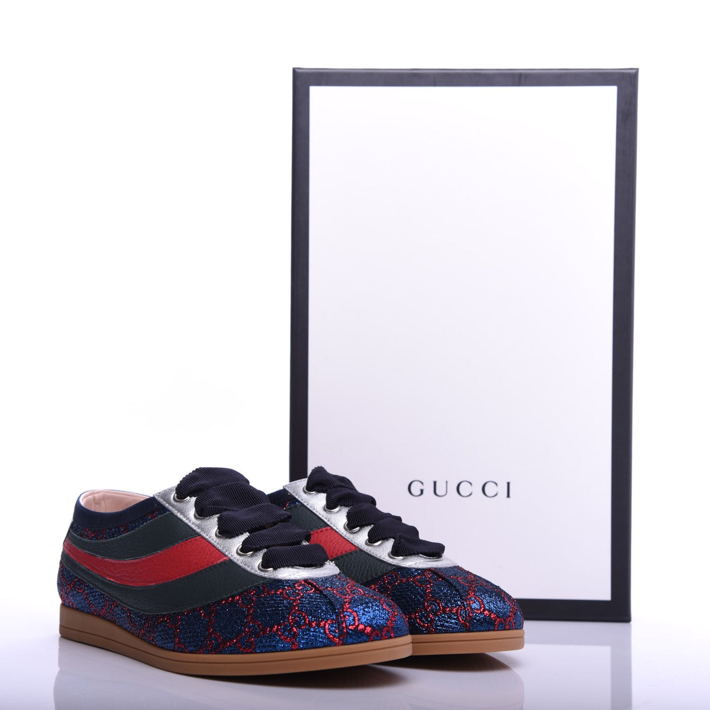Lurex Calfskin Web GG Monogram Womens Falacer Sneakers 37 Iridescent Blue Iridescent Red Silver