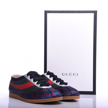 Gucci Lurex Calfskin Web GG Monogram Womens Falacer Sneakers 37 Iridescent Blue Iridescent Red Silver 11 of 11