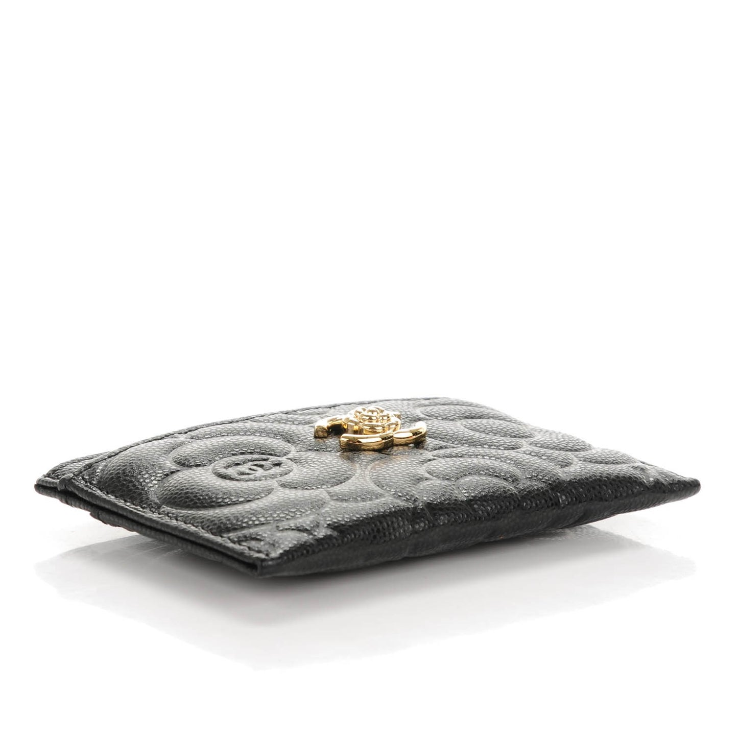 Caviar Camellia Embossed Card Holder Black