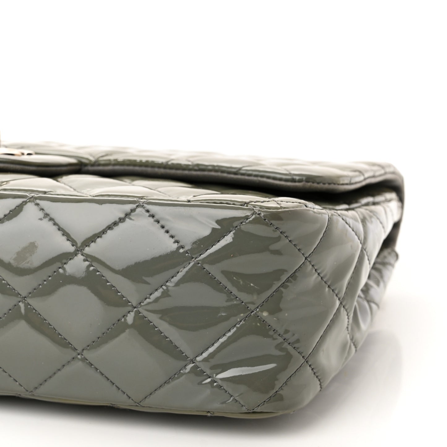 Patent Quilted Jumbo Single Flap Grey