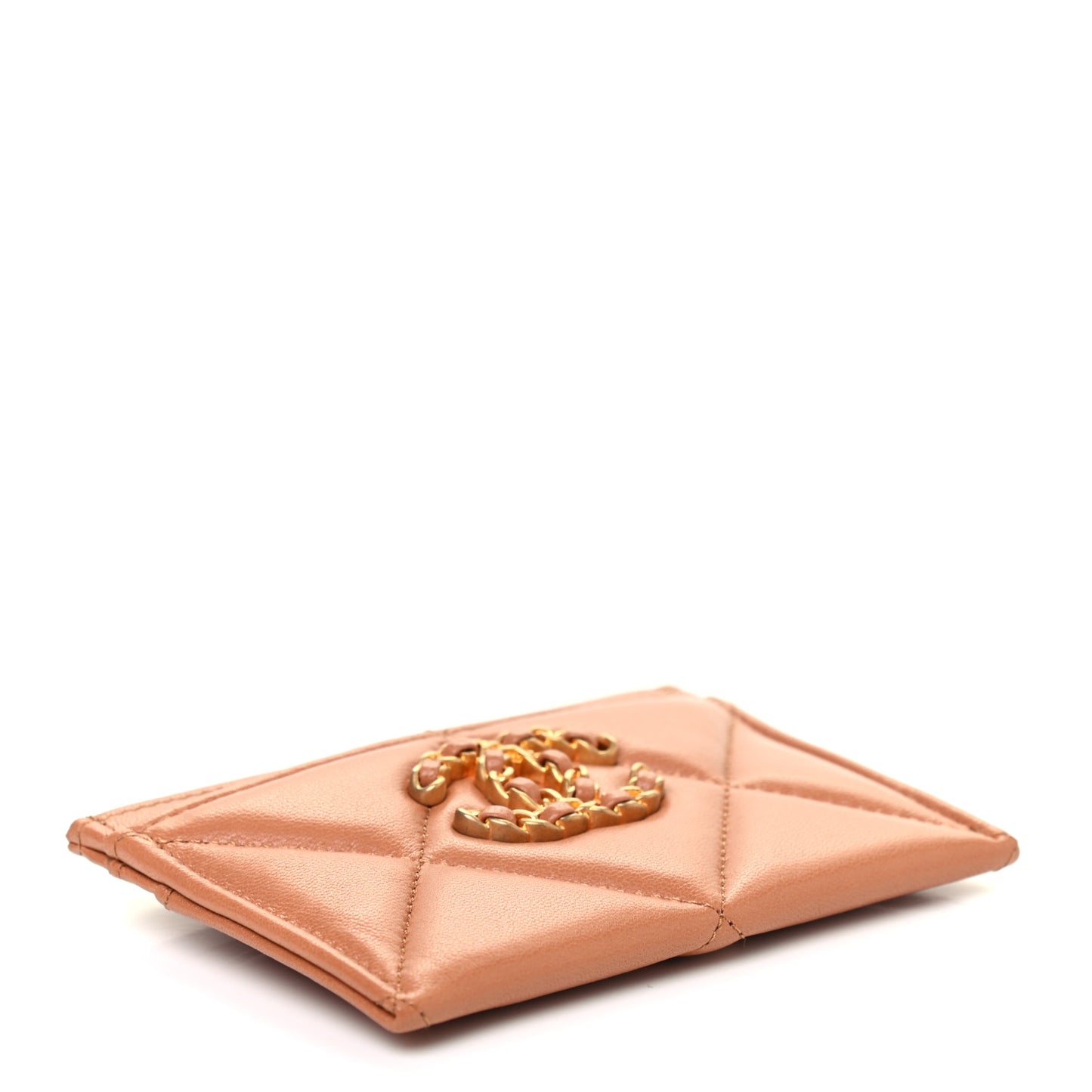 Lambskin Quilted Chanel 19 Card Holder Brown