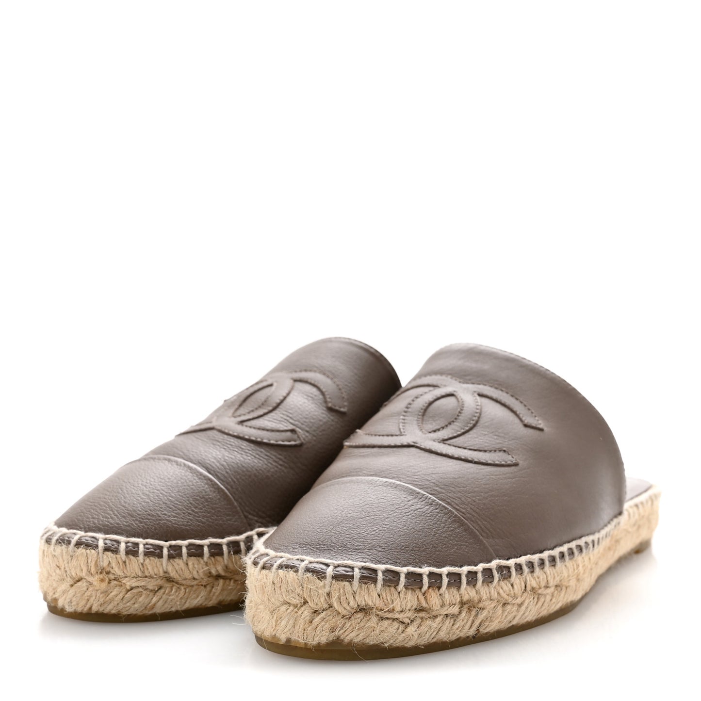 Calfskin CC Espadrille Mules 39 Dark Beige