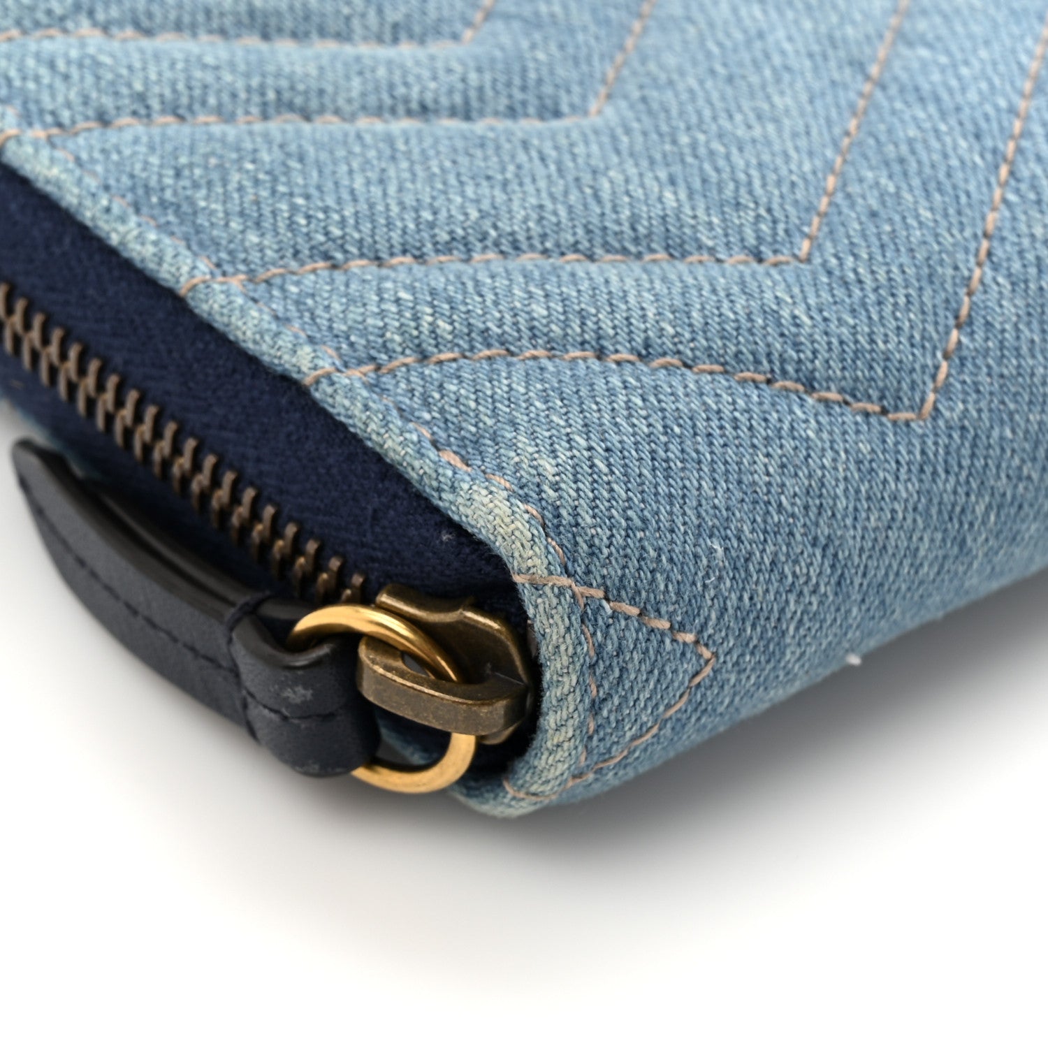 Gucci Denim Matelasse Pearly GG Marmont Zip Around Wallet Blue 10 of 12