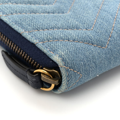 Gucci Denim Matelasse Pearly GG Marmont Zip Around Wallet Blue 10 of 12