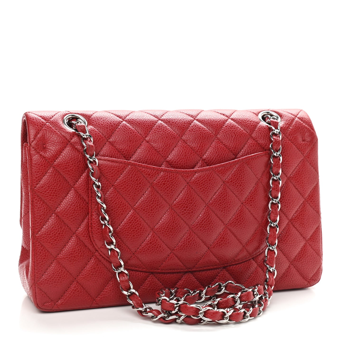 Caviar Quilted Medium Double Flap Red