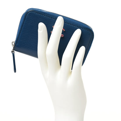 Chanel Goatskin Camellia Zip Coin Purse Dark Blue 2 of 7