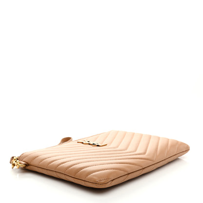 Saint Laurent Calfskin Matelasse Chevron Monogram A5 Wristlet Dune 4 of 7