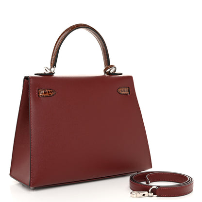 Hermes Madame Calfskin Shiny Niloticus Crocodile Kelly Sellier Touch 25 Rouge H Terre 3 of 14