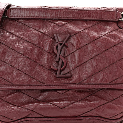 Saint Laurent Crinkled Calfskin Matelasse Monogram Medium Niki Chain Satchel Burgundy 8 of 11