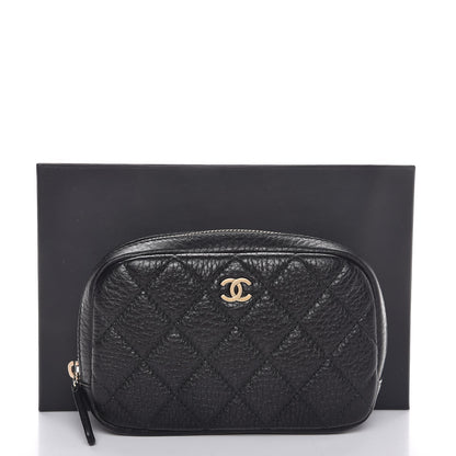 Chanel Grained Calfskin Quilted Small Curvy Pouch Cosmetic Case Black 8 of 8