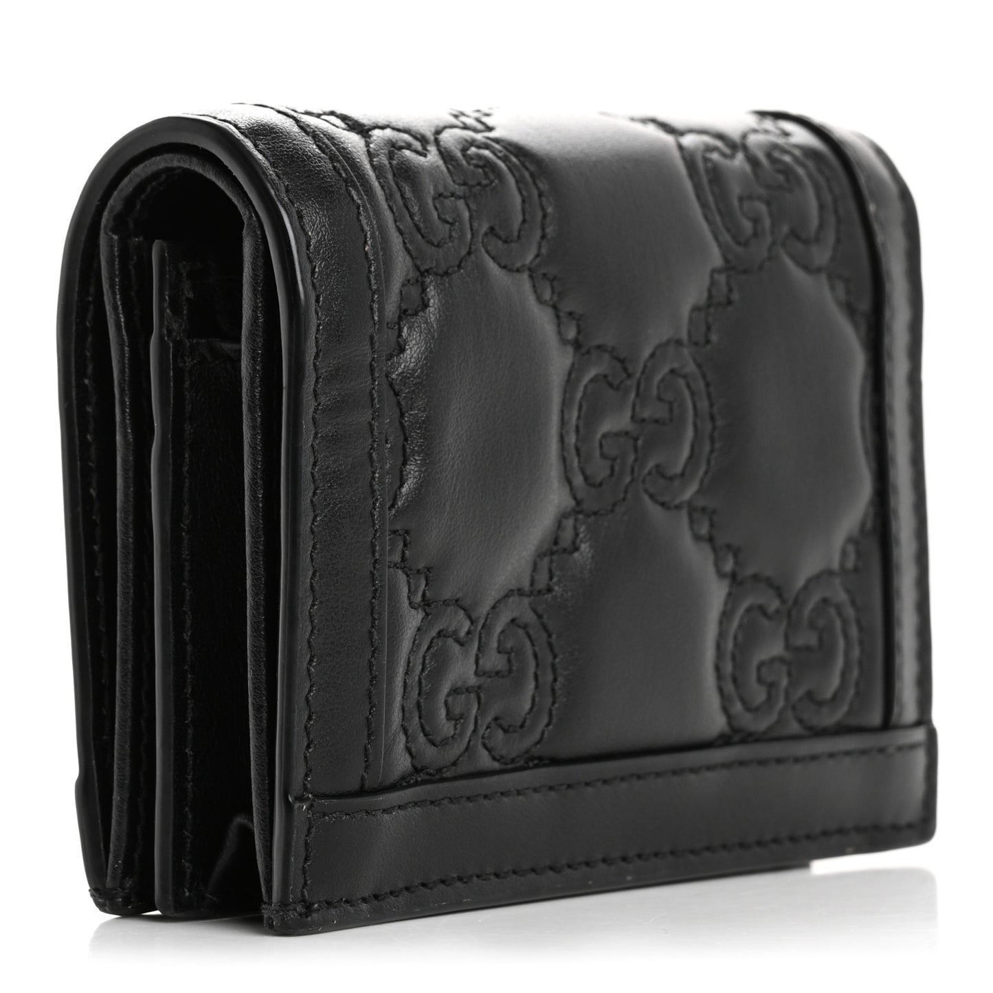 Calfskin GG Matelasse Card Case Wallet Black