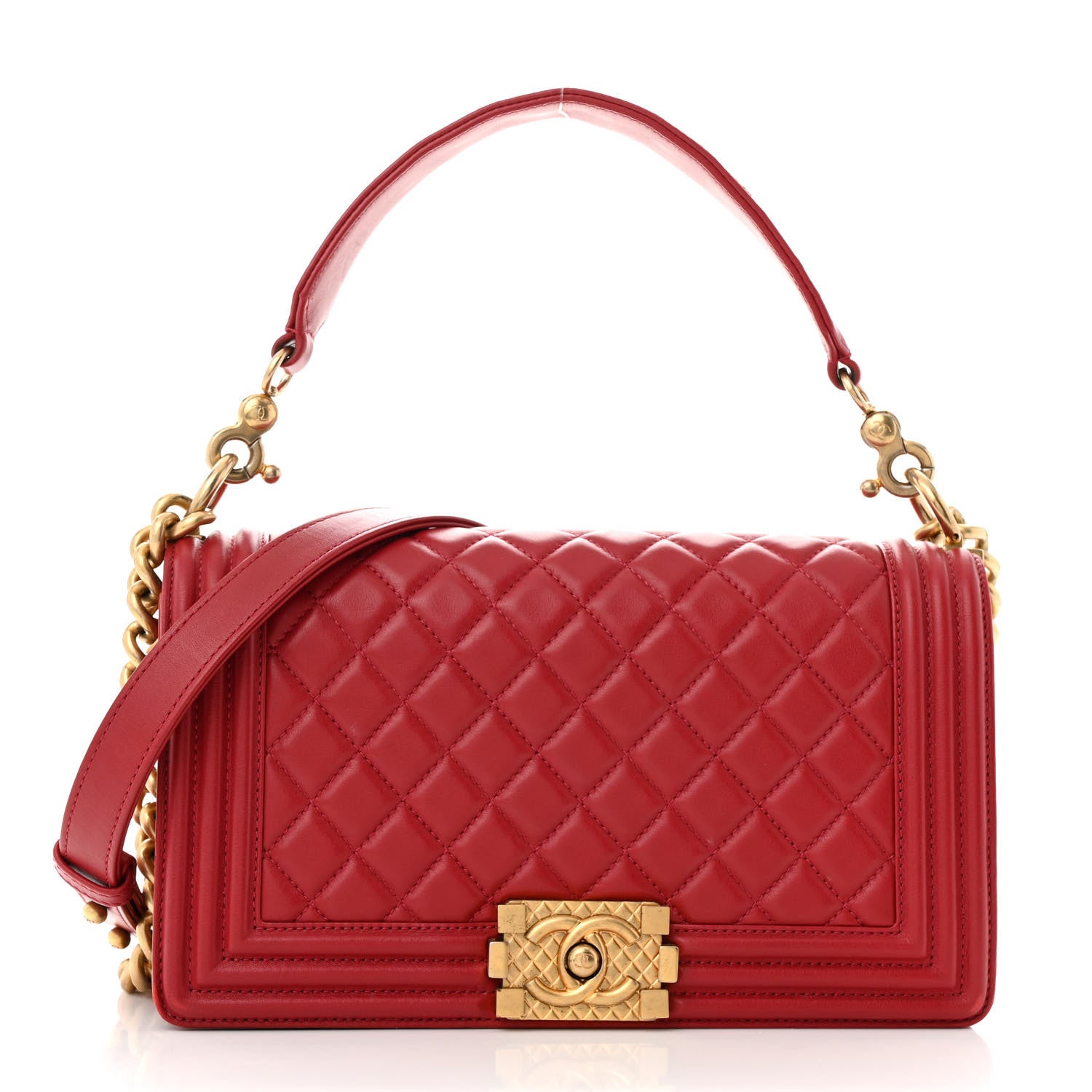 Chanel Calfskin Medium Boy Logo Top Handle Flap Red 1 of 15