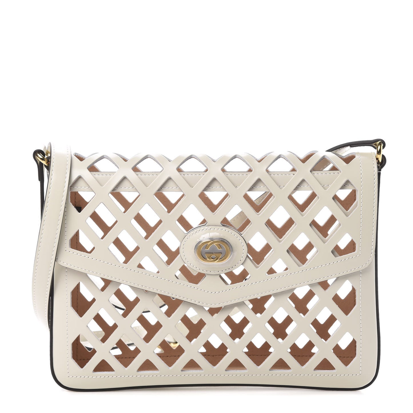 Canvas Flora Floral Calfskin Medium Cutout Shoulder Bag White Multicolor