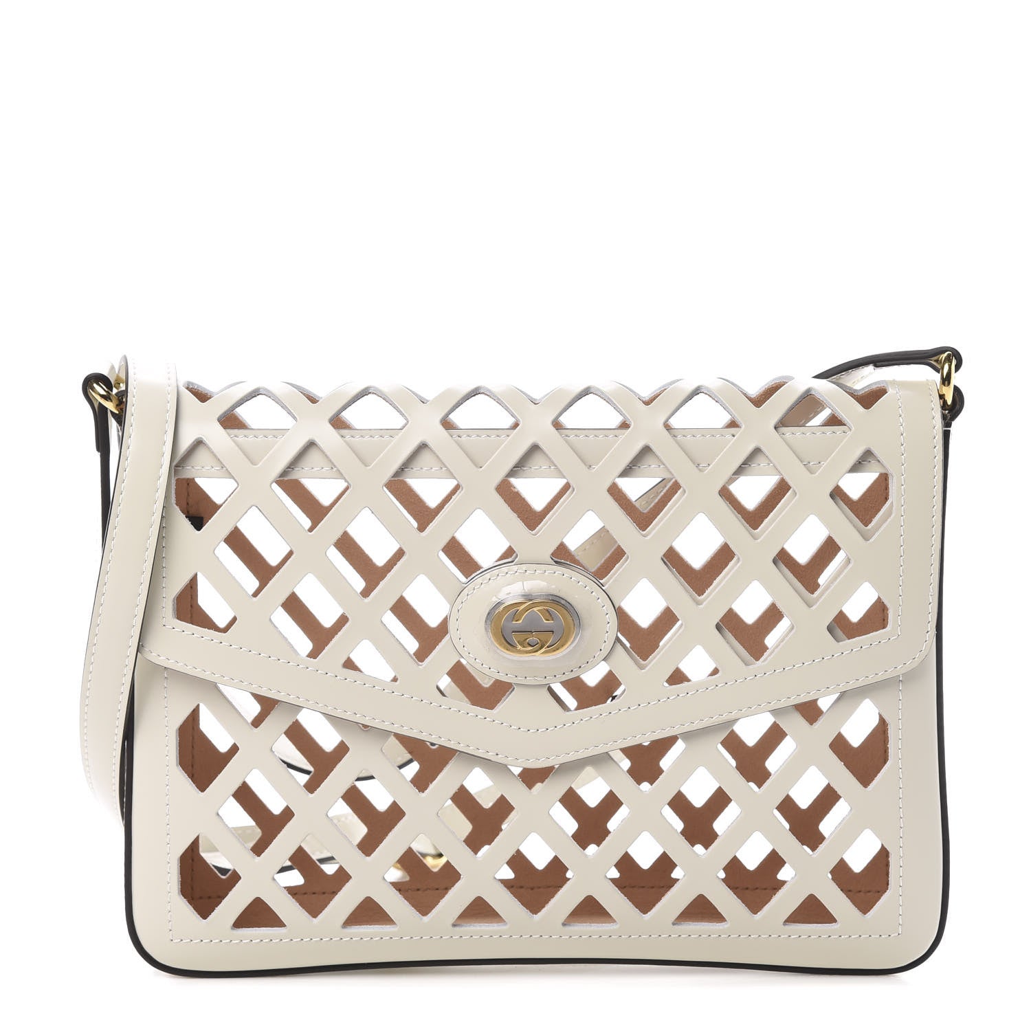 Gucci Canvas Flora Floral Calfskin Medium Cutout Shoulder Bag White Multicolor 2 of 11