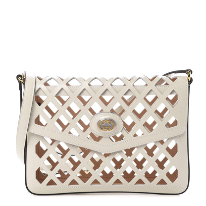 Gucci Canvas Flora Floral Calfskin Medium Cutout Shoulder Bag White Multicolor 2 of 11