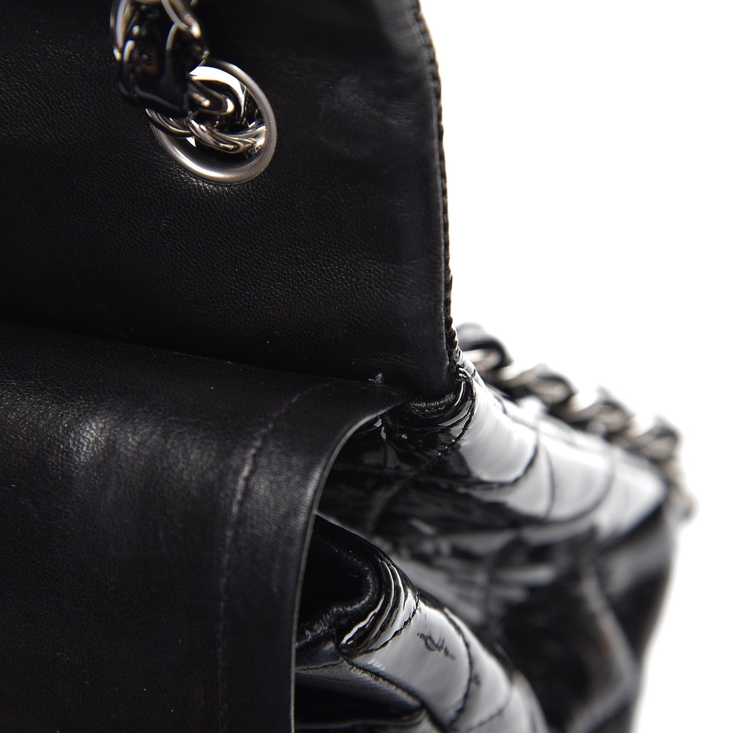 Patent Quilted Jumbo Double Flap Black