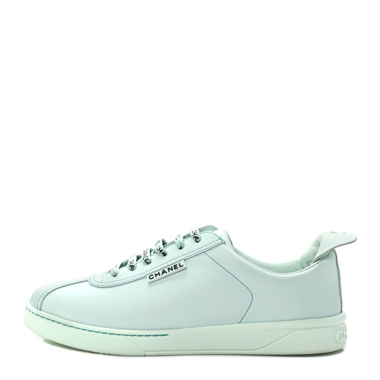 Chanel Calfskin CC Womens Weekender Lace Up Sneakers 40 Light Green 1 of 9