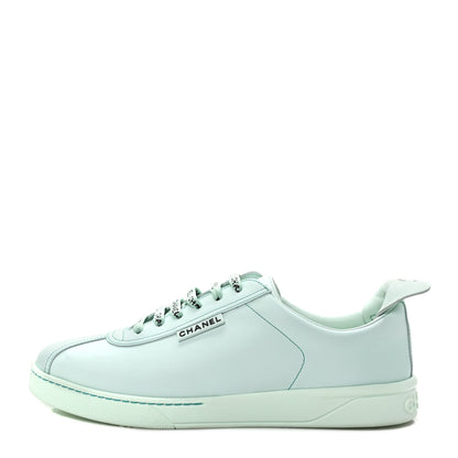 Chanel Calfskin CC Womens Weekender Lace Up Sneakers 40 Light Green 1 of 9