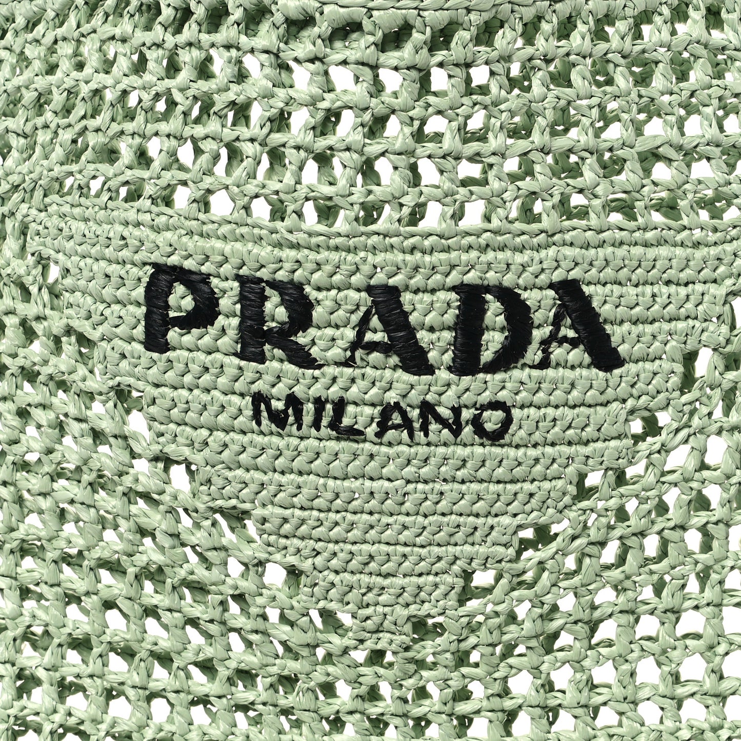 Yarn Raffia Effect Crochet Logo Embroidered Tote Bag Acqua