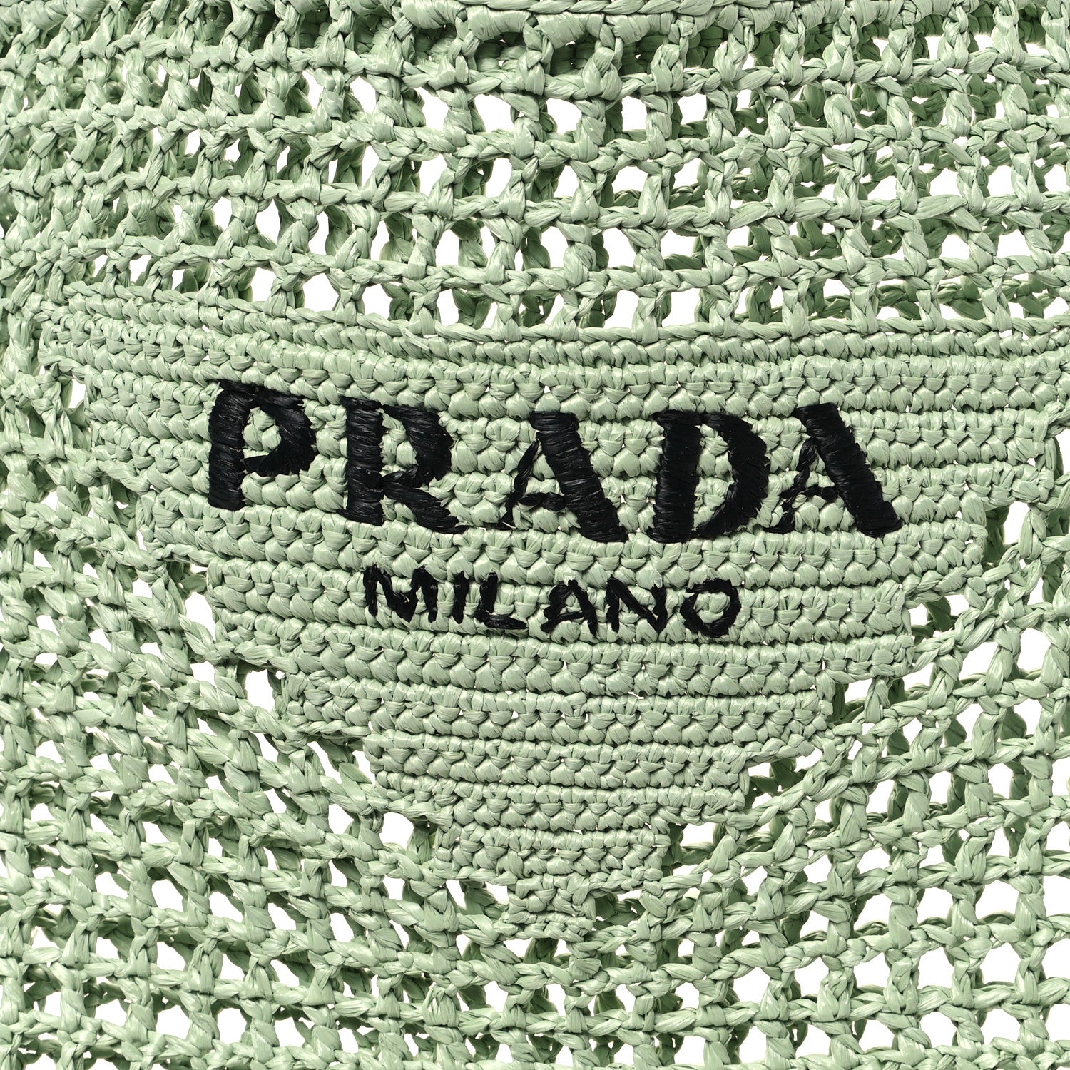 Prada Yarn Raffia Effect Crochet Logo Embroidered Tote Bag Acqua 7 of 10