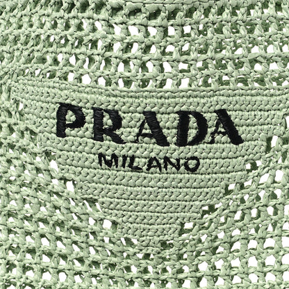 Prada Yarn Raffia Effect Crochet Logo Embroidered Tote Bag Acqua 7 of 10