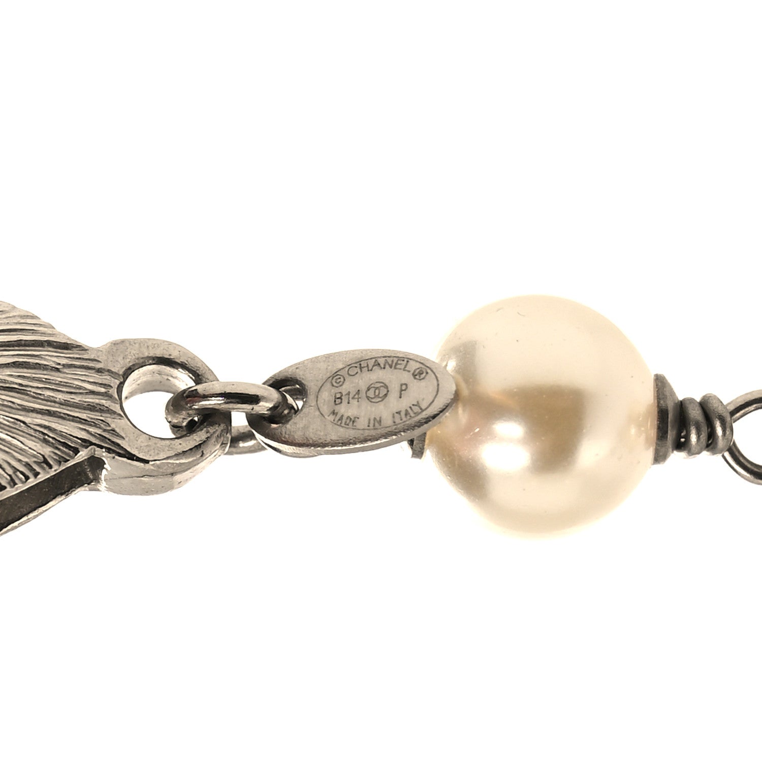 Chanel Pearl Beaded CC Long Necklace Silver Green 4 of 4