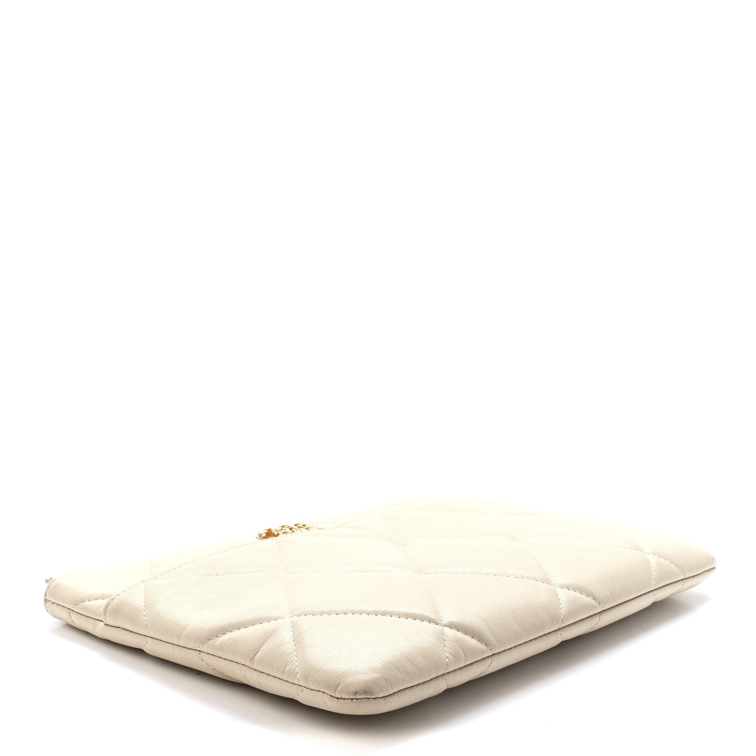 Chanel Shiny Goatskin Quilted Chanel 19 Pouch Beige 4 of 11