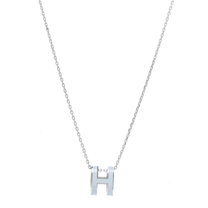 Hermes Lacquered Palladium Pop H Pendant Necklace Bleu Pastel 1 of 8