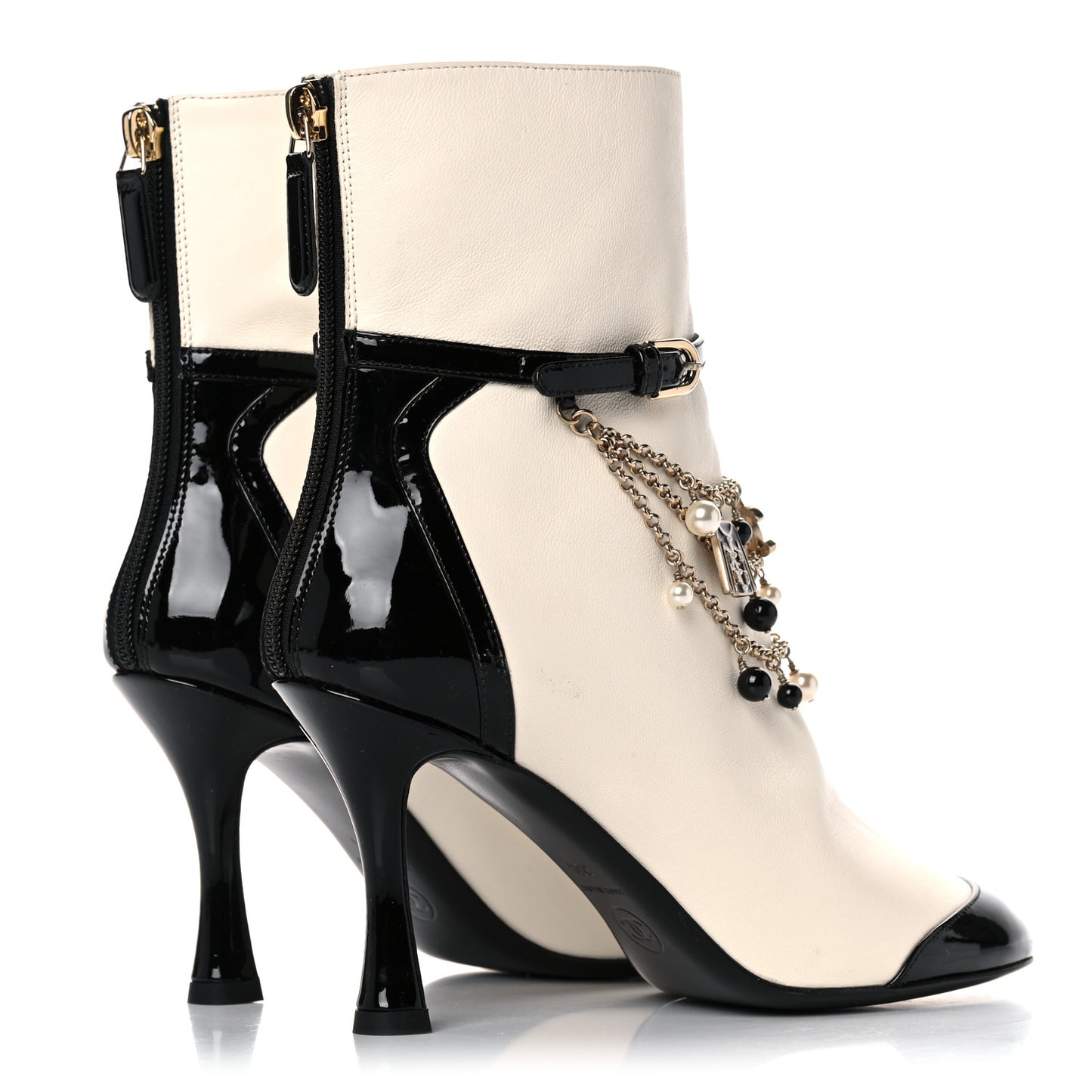Lambskin Patent Calfskin Charms Ankle Boots 35.5 Ivory Black