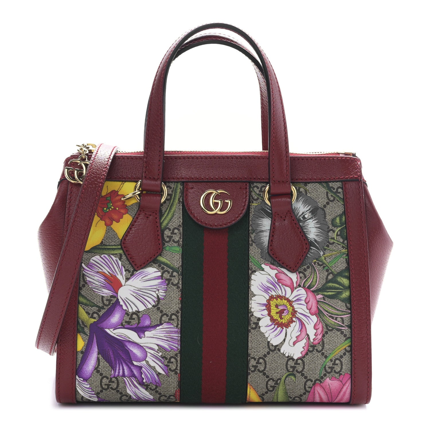 Gucci GG Supreme Monogram Flora Web Small Ophidia Tote Bag Red 1 of 9